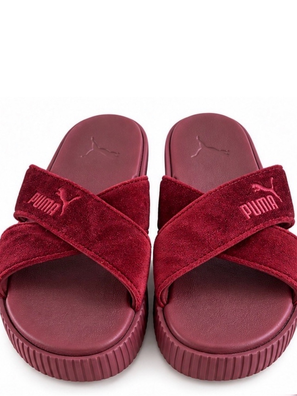 Puma Women's Burgundy Velvet Crossband Platform Slides
